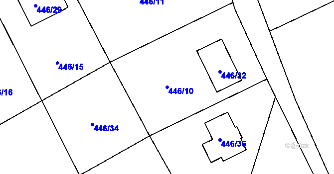 Parcela st. 446/10 v KÚ Provodín, Katastrální mapa