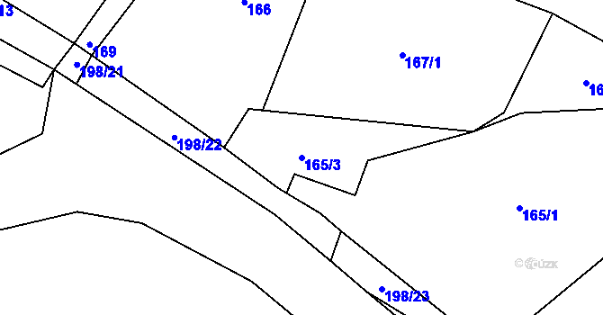 Parcela st. 165/3 v KÚ Provodín, Katastrální mapa