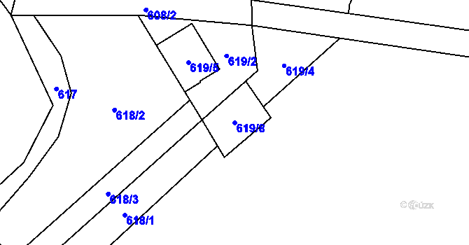 Parcela st. 619/8 v KÚ Provodín, Katastrální mapa