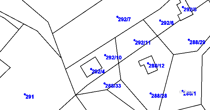 Parcela st. 292/10 v KÚ Provodín, Katastrální mapa