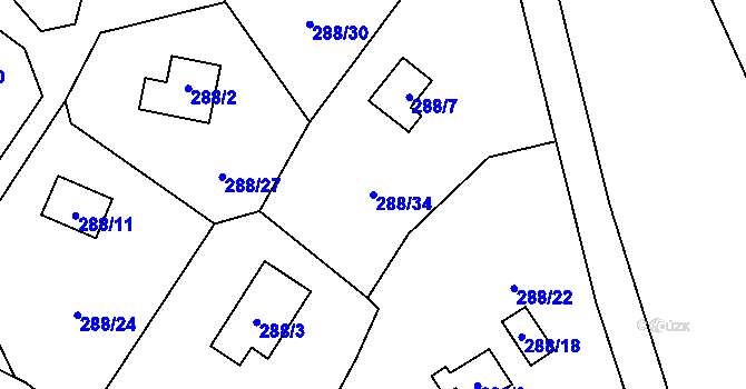 Parcela st. 288/34 v KÚ Provodín, Katastrální mapa