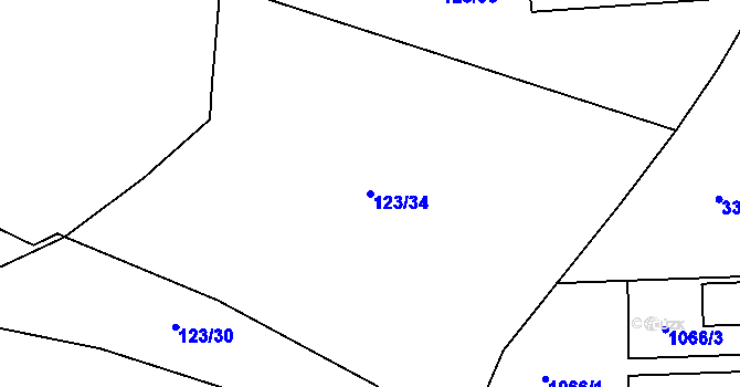 Parcela st. 123/34 v KÚ Kleny, Katastrální mapa