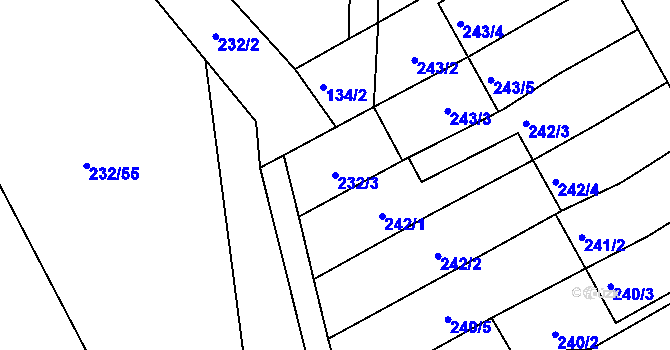 Parcela st. 232/3 v KÚ Provodov, Katastrální mapa