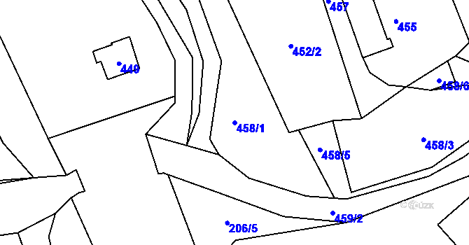 Parcela st. 458/1 v KÚ Provodov, Katastrální mapa