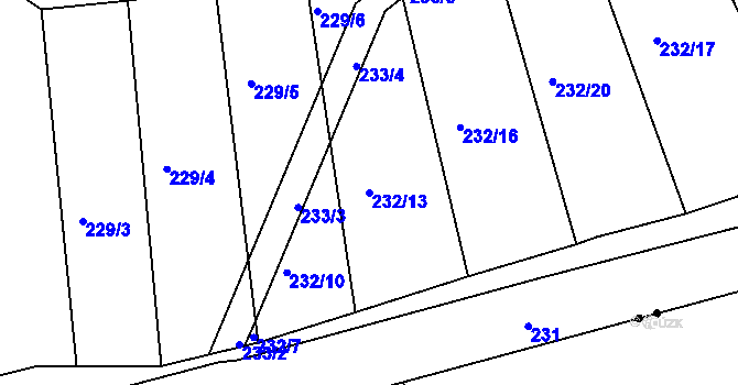 Parcela st. 232/13 v KÚ Provodov, Katastrální mapa