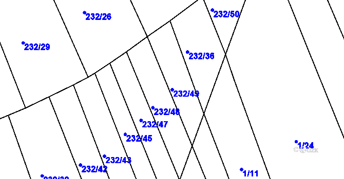 Parcela st. 232/49 v KÚ Provodov, Katastrální mapa