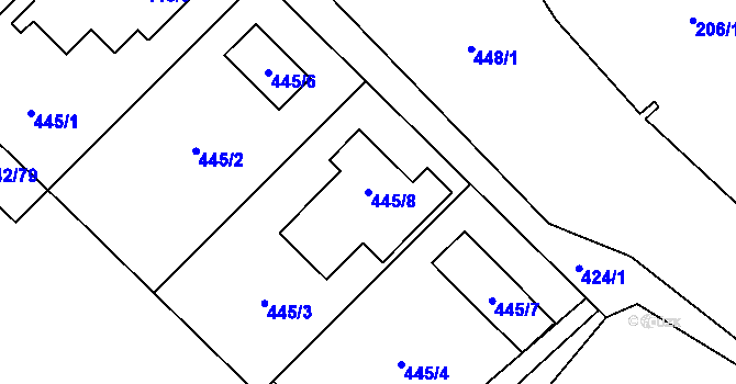 Parcela st. 445/8 v KÚ Provodov, Katastrální mapa