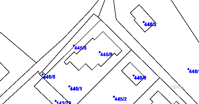Parcela st. 445/9 v KÚ Provodov, Katastrální mapa