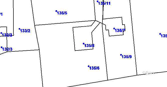 Parcela st. 135/8 v KÚ Šeřeč, Katastrální mapa
