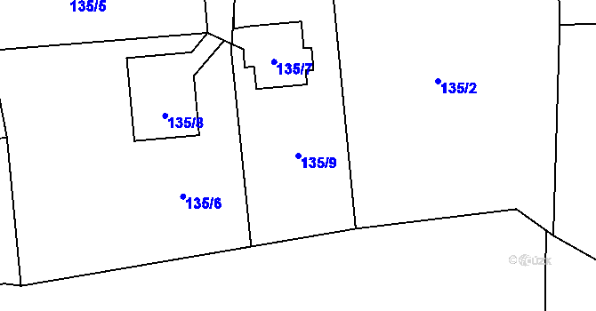 Parcela st. 135/9 v KÚ Šeřeč, Katastrální mapa
