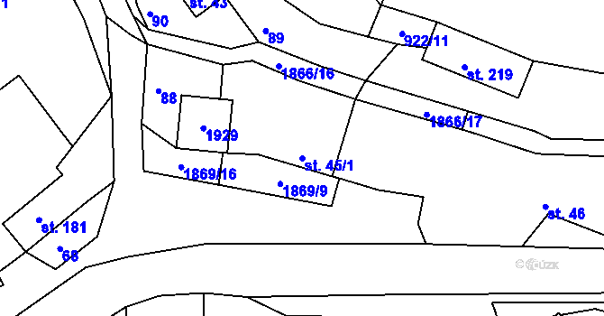 Parcela st. 45/1 v KÚ Provodov na Moravě, Katastrální mapa