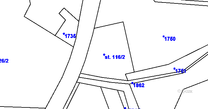 Parcela st. 116/2 v KÚ Provodov na Moravě, Katastrální mapa