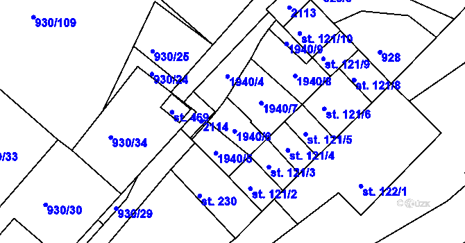 Parcela st. 121/1 v KÚ Provodov na Moravě, Katastrální mapa