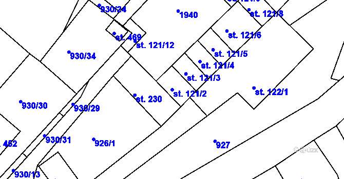 Parcela st. 121/2 v KÚ Provodov na Moravě, Katastrální mapa