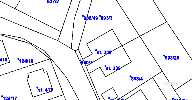 Parcela st. 338 v KÚ Provodov na Moravě, Katastrální mapa