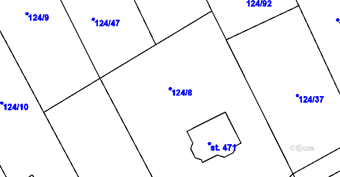 Parcela st. 124/8 v KÚ Provodov na Moravě, Katastrální mapa