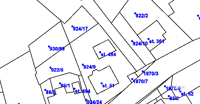 Parcela st. 494 v KÚ Provodov na Moravě, Katastrální mapa