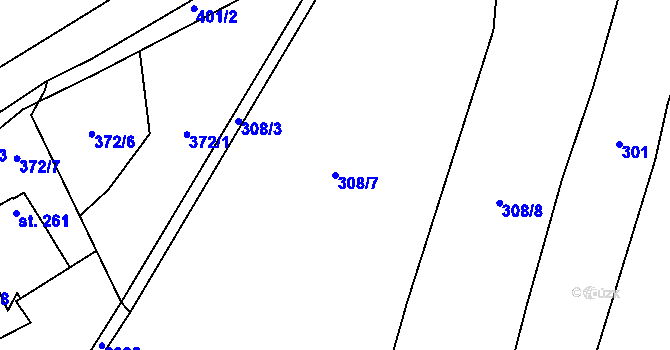 Parcela st. 308/7 v KÚ Provodov na Moravě, Katastrální mapa