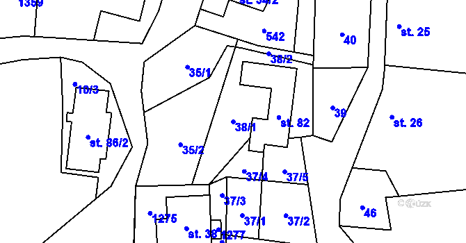 Parcela st. 38/1 v KÚ Provodovice, Katastrální mapa