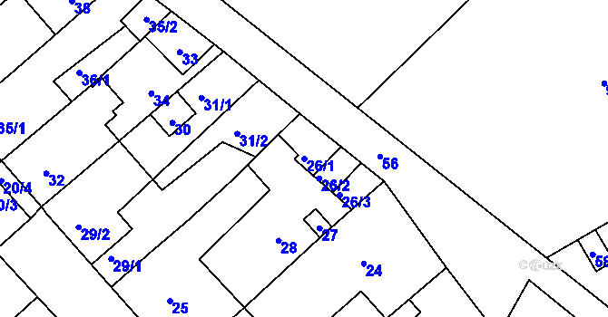 Parcela st. 26/1 v KÚ Prštice, Katastrální mapa