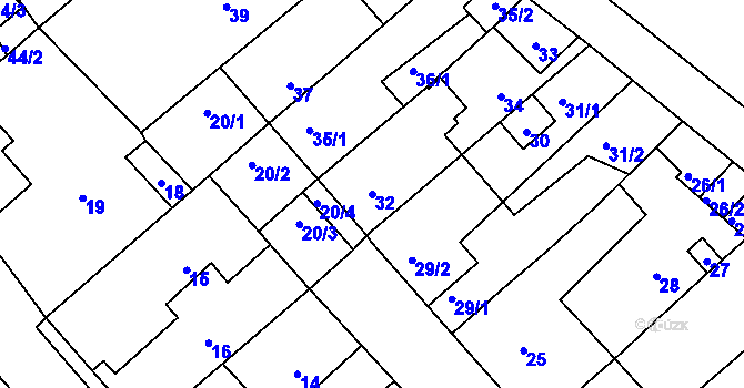 Parcela st. 32 v KÚ Prštice, Katastrální mapa