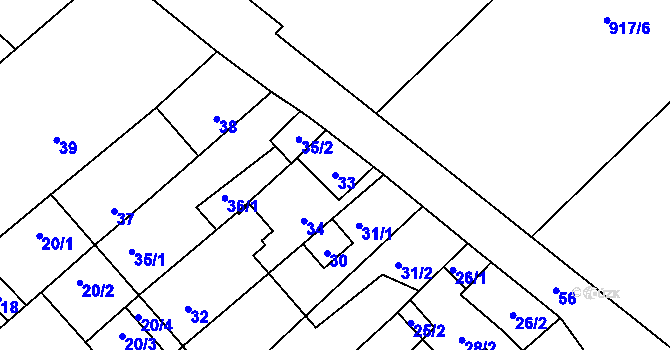 Parcela st. 33 v KÚ Prštice, Katastrální mapa