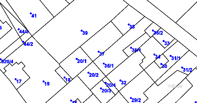 Parcela st. 37 v KÚ Prštice, Katastrální mapa