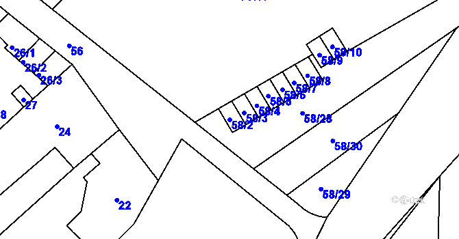 Parcela st. 58/2 v KÚ Prštice, Katastrální mapa