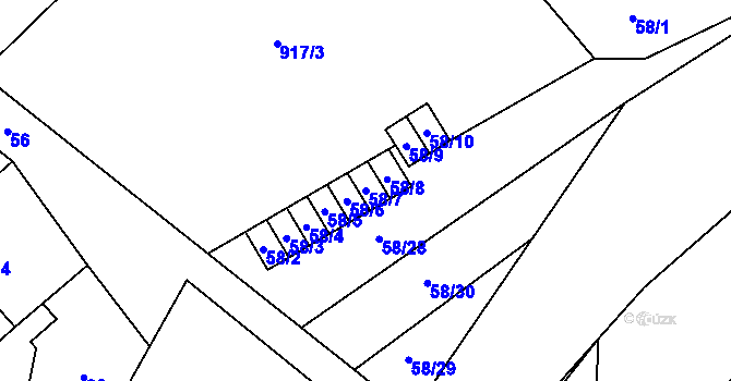 Parcela st. 58/7 v KÚ Prštice, Katastrální mapa