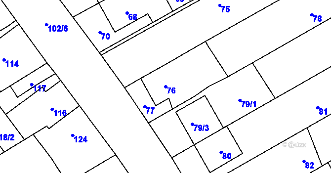 Parcela st. 76 v KÚ Prštice, Katastrální mapa