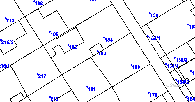 Parcela st. 183 v KÚ Prštice, Katastrální mapa