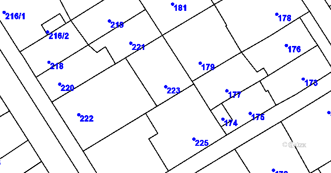 Parcela st. 223 v KÚ Prštice, Katastrální mapa