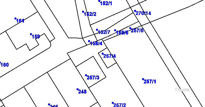 Parcela st. 257/4 v KÚ Prštice, Katastrální mapa