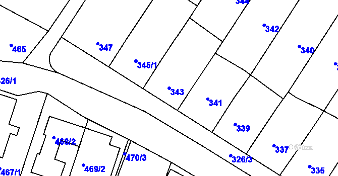 Parcela st. 343 v KÚ Prštice, Katastrální mapa