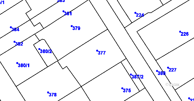 Parcela st. 377 v KÚ Prštice, Katastrální mapa