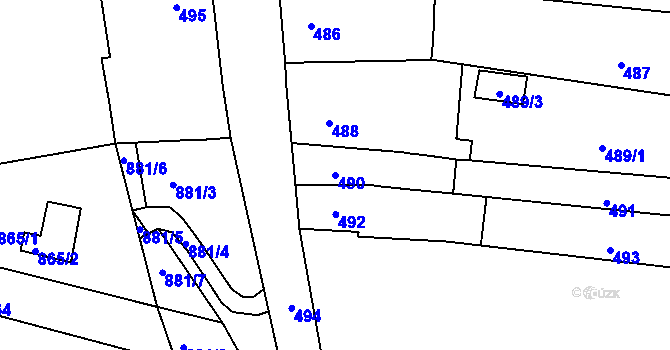 Parcela st. 490 v KÚ Prštice, Katastrální mapa