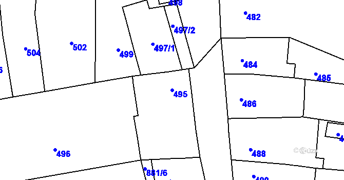 Parcela st. 495 v KÚ Prštice, Katastrální mapa