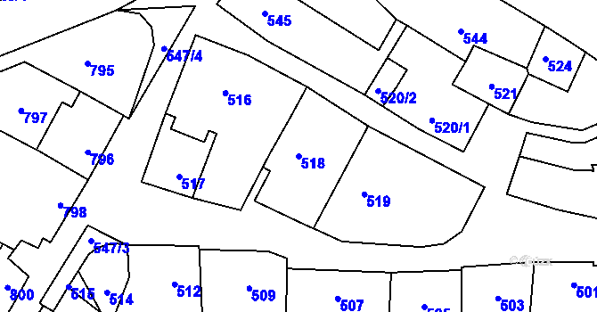 Parcela st. 518 v KÚ Prštice, Katastrální mapa