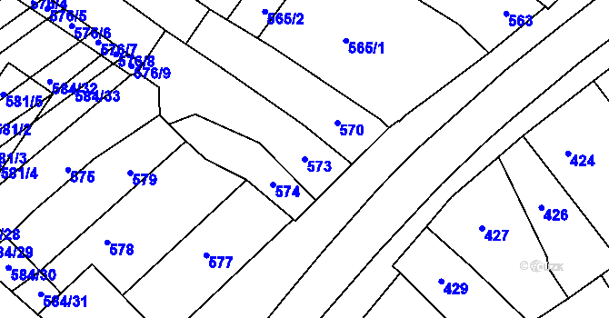 Parcela st. 573 v KÚ Prštice, Katastrální mapa