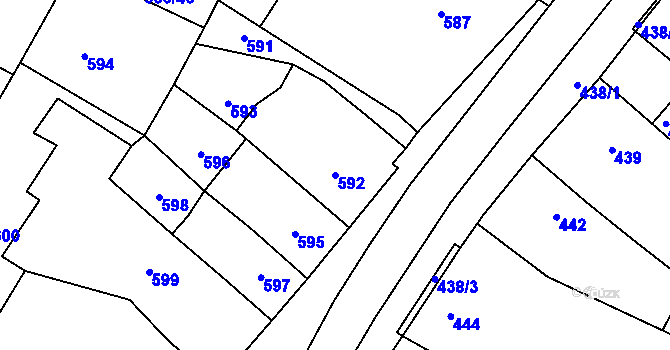 Parcela st. 592 v KÚ Prštice, Katastrální mapa