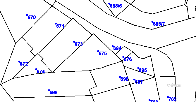 Parcela st. 675 v KÚ Prštice, Katastrální mapa