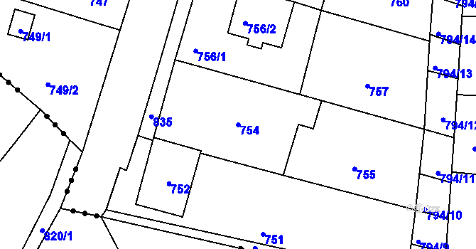 Parcela st. 754 v KÚ Prštice, Katastrální mapa