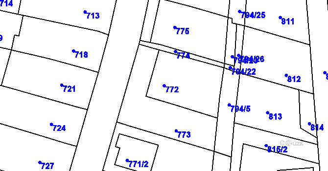 Parcela st. 772 v KÚ Prštice, Katastrální mapa