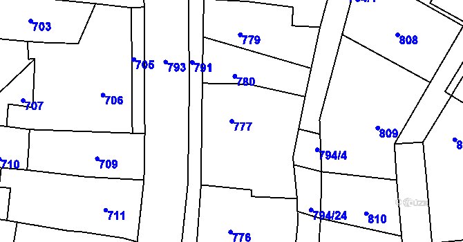 Parcela st. 777 v KÚ Prštice, Katastrální mapa