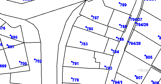 Parcela st. 783 v KÚ Prštice, Katastrální mapa