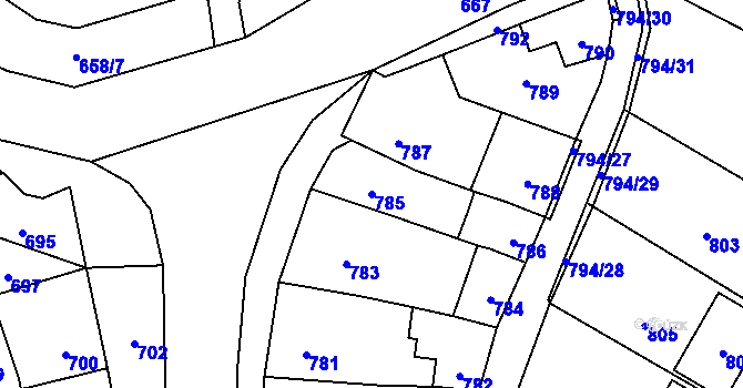 Parcela st. 785 v KÚ Prštice, Katastrální mapa