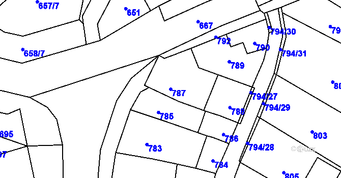 Parcela st. 787 v KÚ Prštice, Katastrální mapa