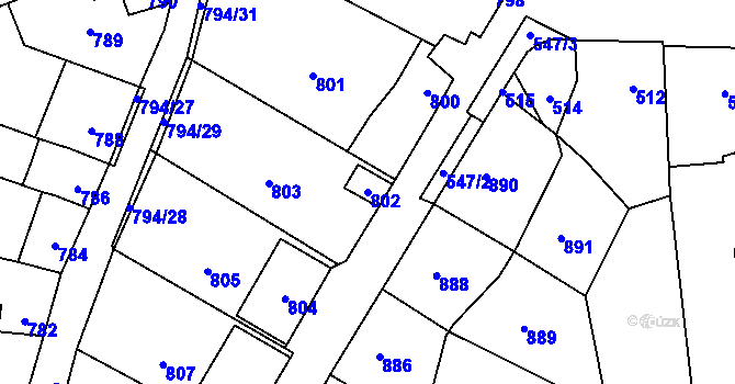 Parcela st. 802 v KÚ Prštice, Katastrální mapa
