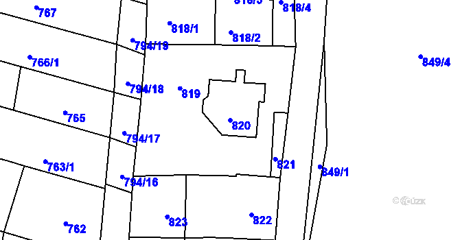 Parcela st. 820 v KÚ Prštice, Katastrální mapa