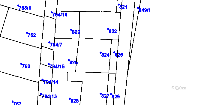 Parcela st. 824 v KÚ Prštice, Katastrální mapa